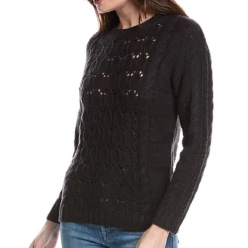 Michael Stars Black Crew Neck Cable Knit Sweater
